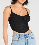 Stay on-trend this season with the Major Impression Lace-Up Corset Top in black, a must-have for creating stylish and effortless spring outfits for women.