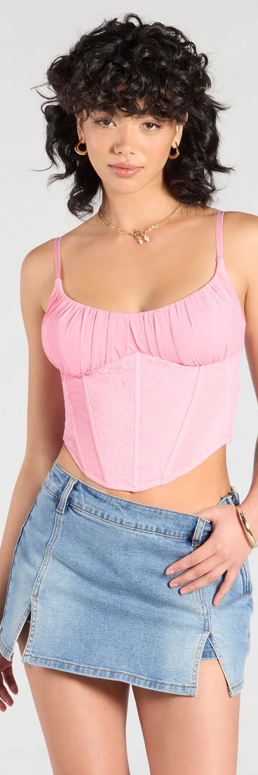 From bold to effortless, the Major Impression Lace-Up Corset Top lets you define your vibe with pink tops that speak your style.