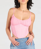 Stay on-trend this season with the Major Impression Lace-Up Corset Top in pink, a must-have for creating stylish and effortless summer outfits for women.