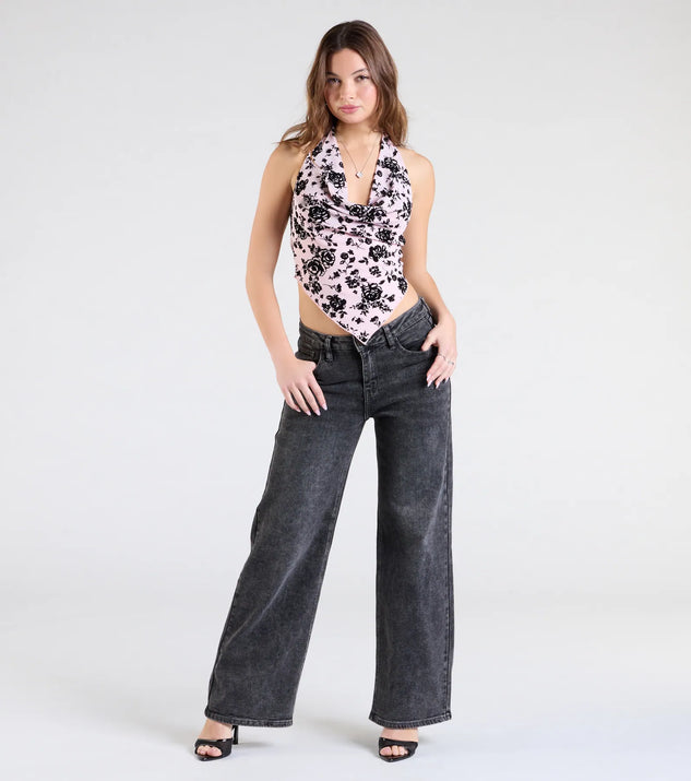 Bold Romance Flocked Floral Print Halter Top | Windsor