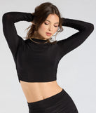 The Bold Staple Long Sleeve Crop Top in black with a modern design and trendy look is part of the latest women's tops collection to elevate your 2025 wardrobe.