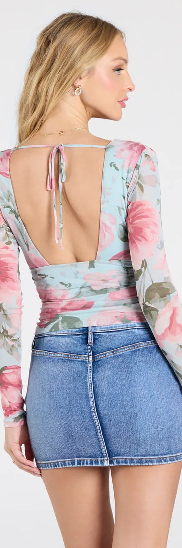 Add a sleek touch to your outfit with this sage green long sleeve top—the Sassy Style Print Mesh Long Sleeve Top makes effortless transitions from desk to dinner.