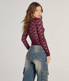 Perfect for creating a fashionable Valentine's Day outfit, the Lady In Lace Sheer Crop Top is a chic burgundy top with romantic and modern flair, ideal for date night or Galentine’s celebrations.