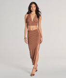 Serve effortless style and scroll-stopping energy in the The One Plunge Halter Crop Top, part of a brown matching clothing set that does the work for you with bold, polished vibes from top to bottom.