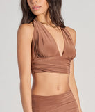 Serve effortless style and scroll-stopping energy in the The One Plunge Halter Crop Top, part of a brown matching clothing set that does the work for you with bold, polished vibes from top to bottom.