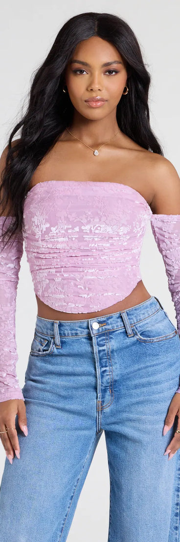 From bold to effortless, the Divine Energy Off-The-Shoulder Crop Top lets you define your vibe with pink tops that speak your style.