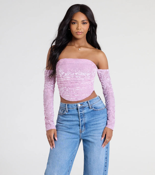 From bold to effortless, the Divine Energy Off-The-Shoulder Crop Top lets you define your vibe with pink tops that speak your style.