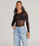 The Love's A Mesh Bodysuit in black with a modern design and trendy look is part of the latest women's tops collection to elevate your 2025 wardrobe.