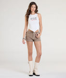 With its midriff cut and trend-forward fit, the Don't Call Me Honey Studded Graphic Crop Top is a white crop top made to pair with skirts, denim, or whatever vibe you're feeling this season.