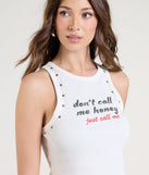 From bold to effortless, the Don't Call Me Honey Studded Graphic Crop Top lets you define your vibe with white tops that speak your style.