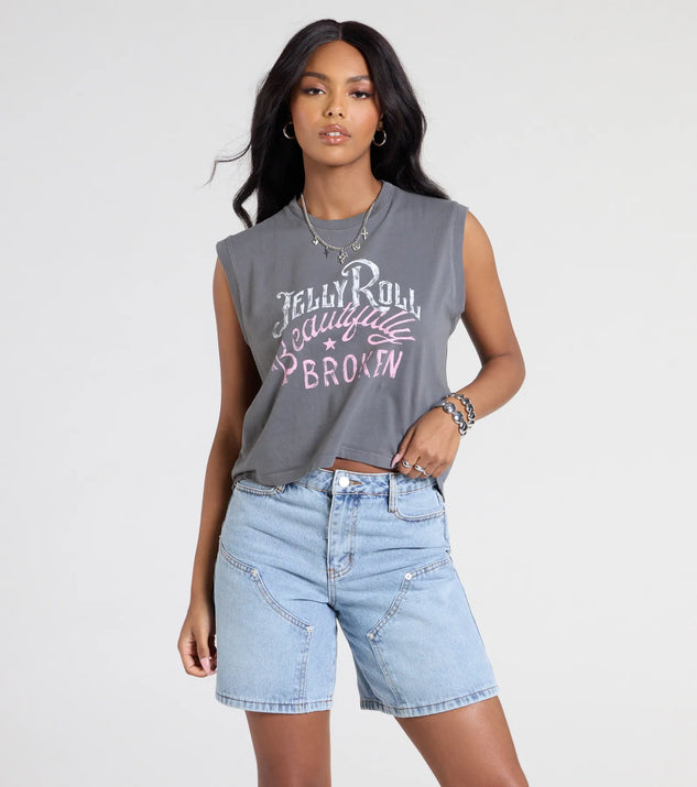 The Jelly Roll Graphic Tank Top in gray brings edge and energy to your vibe, ready to elevate any festival look or concert outfit.