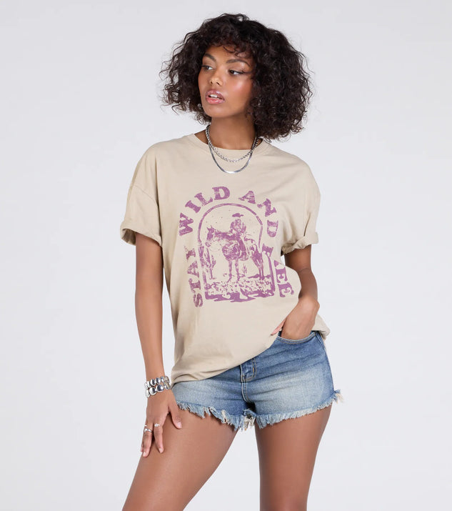 The Stay Wild Oversized Graphic Tee in taupe brings edge and energy to your vibe, ready to elevate any festival look or concert outfit.
