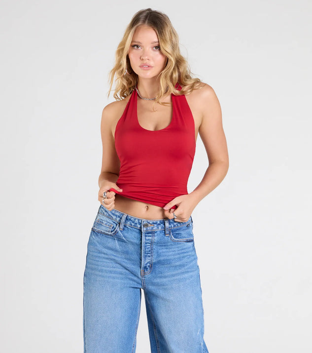 The Sultry Inspiration Halter Crop Top in red brings edge and energy to your vibe, ready to elevate any festival look or concert outfit.
