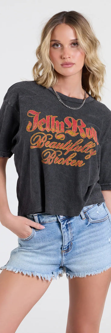 The Beautiful And Broken Jelly Roll Graphic Tee in black brings edge and energy to your vibe, ready to elevate any festival look or concert outfit.