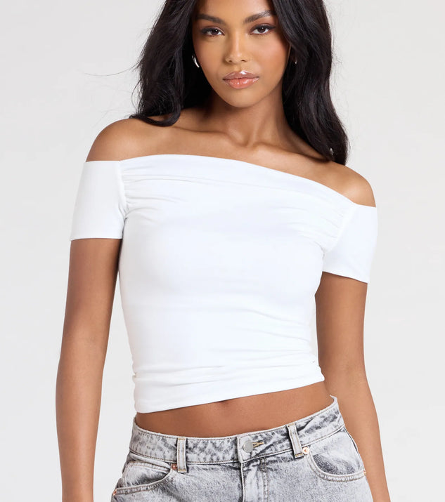 not your roseポップアップ限定 Sarah Top (White) Just A Tease Off-The-Shoulder Crop Top | Windsor