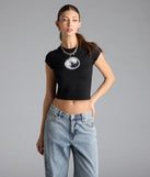 The Disco Babe Crop Graphic Tee in black brings edge and energy to your vibe, ready to elevate any festival look or concert outfit.