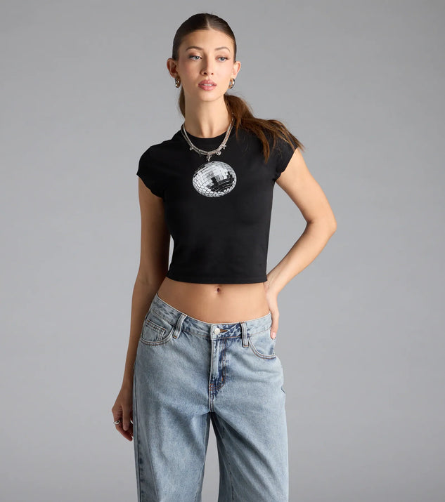 The Disco Babe Crop Graphic Tee in black brings edge and energy to your vibe, ready to elevate any festival look or concert outfit.