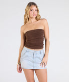 Stay on-trend this season with the Cutest Vibe Ruched Knit Tube Top in brown, a must-have for creating stylish and effortless spring outfits for women.