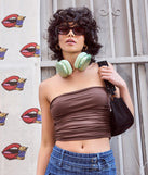 Stay on-trend this season with the Cutest Vibe Ruched Knit Tube Top in brown, a must-have for creating stylish and effortless spring outfits for women.