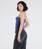 From bold to effortless, the Cutest Vibe Ruched Knit Tube Top lets you define your vibe with dark denim wash tops that speak your style.
