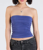 Stay on-trend this season with the Cutest Vibe Ruched Knit Tube Top in dark denim wash, a must-have for creating stylish and effortless summer outfits for women.