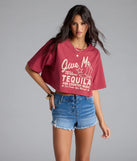 The Give Me Tequila Oversized Crop Graphic Tee in red brings edge and energy to your vibe, ready to elevate any festival look or concert outfit.