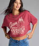 From bold to effortless, the Give Me Tequila Oversized Crop Graphic Tee lets you define your vibe with red tops that speak your style.