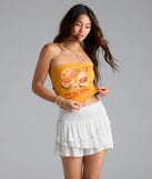 From bold to effortless, the Feeling Peachy Graphic Tube Top lets you define your vibe with orange tops that speak your style.