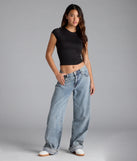With its midriff cut and trend-forward fit, the Baby Got Back Basic Crew Neck Crop Tee is a black crop top made to pair with skirts, denim, or whatever vibe you're feeling this season.