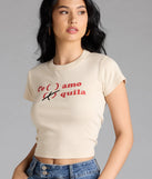 With its midriff cut and trend-forward fit, the Te Amo Tequila Graphic Tee is a ivory crop top made to pair with skirts, denim, or whatever vibe you're feeling this season.