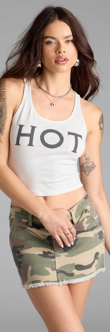 Complete your look with the Hot Graphic Tank Top, a trendy white top that’s ready to pair with anything in your fall rotation.
