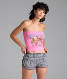 The Farmer's Market Graphic Tube Top in pink brings edge and energy to your vibe, ready to elevate any festival look or concert outfit.