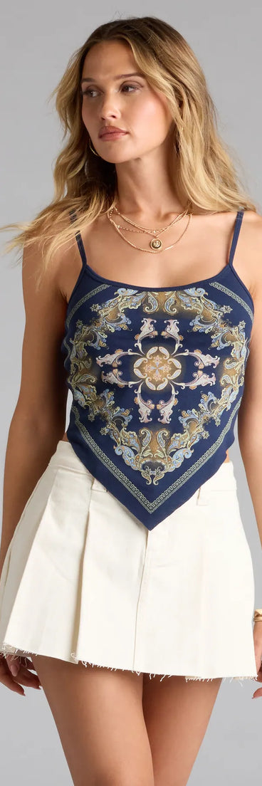 Complete your look with the Sweetest Of All Paisley Crop Top, a trendy navy blue top that’s ready to pair with anything in your fall rotation.