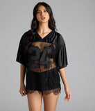 Sporty Chic Lace V-Neck 24 Graphic Jersey Top