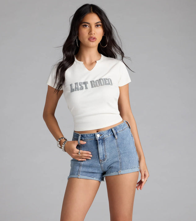 Sequin Last Rodeo Bridal Crop Tee