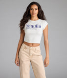 With its midriff cut and trend-forward fit, the Tequila Therapy Graphic Tee is a white crop top made to pair with skirts, denim, or whatever vibe you're feeling this season.