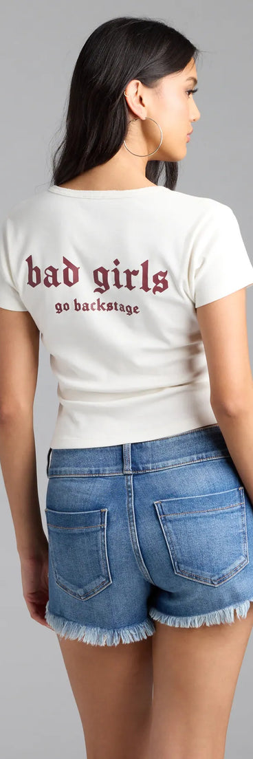 For college campus looks, game day outfits, or a bold going-out vibe, the Good Girl, Bad Girl Graphic Tee is an on-trend white crop top that easily styles with your favorite denim.