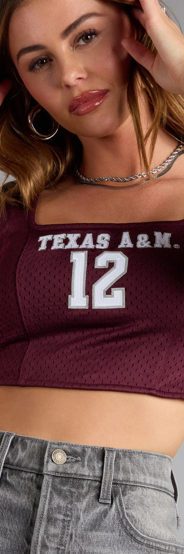 Trendy women’s tops, like the Score To Slay Texas A&M® Jersey Corset Top, bring effortless style for fall layering, lounging, or going out.