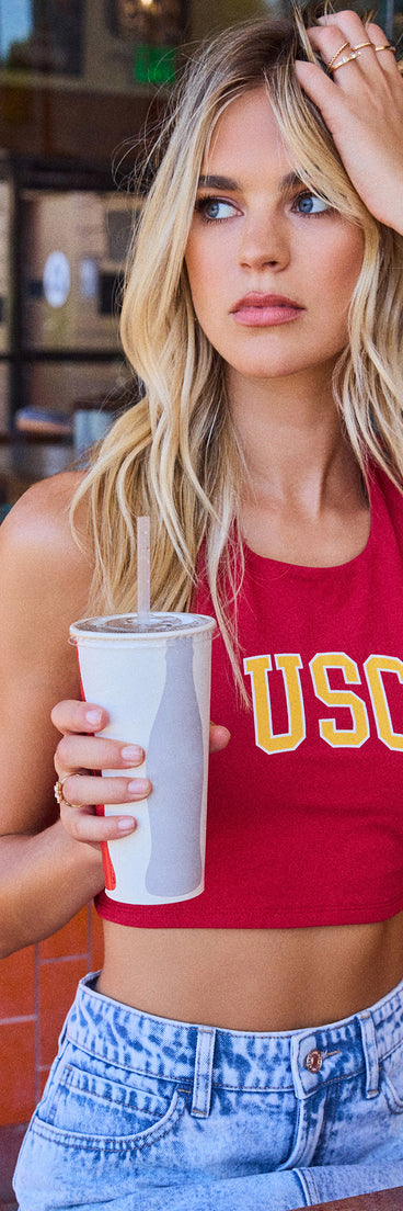 Complete your look with the Fight On® And Flirt USC® Halter Crop Top, a trendy top that’s ready to pair with anything in your fall rotation.