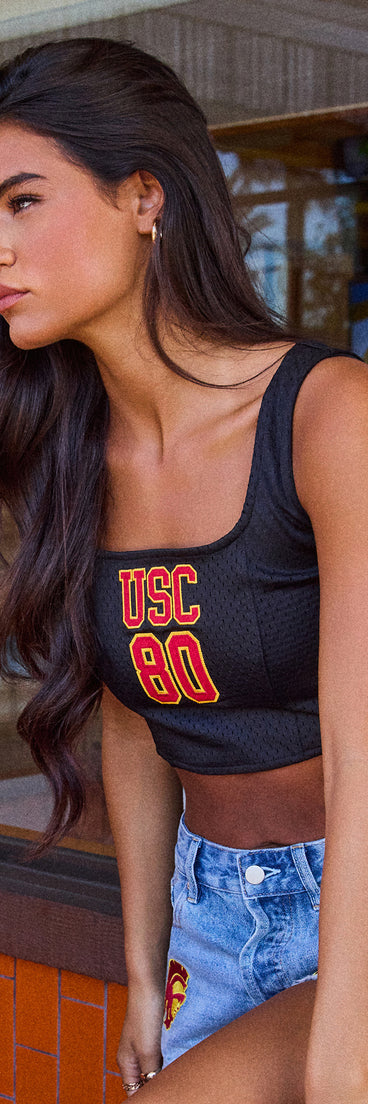 Complete your look with the Game On Girl USC® Jersey Corset Crop Top, a trendy top that’s ready to pair with anything in your fall rotation.