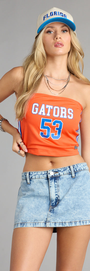 Trendy women’s tops, like the Tailgate Cutie Florida Gators® Jersey Tube Top, bring effortless style for fall layering, lounging, or going out.