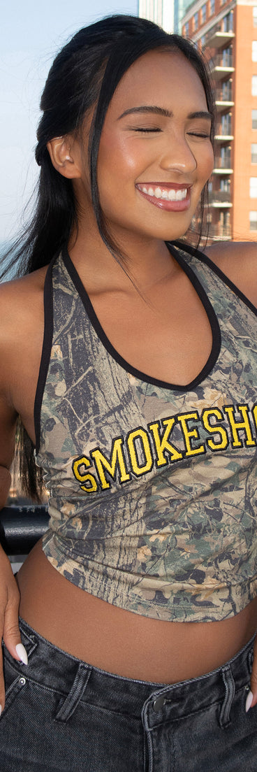 Complete your look with the Smokeshow Camouflage Halter Top, a trendy top that’s ready to pair with anything in your fall rotation.