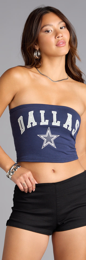 Trendy women’s tops, like the Ultra Game NFL Dallas Cowboys Tube Top, bring effortless style for fall layering, lounging, or going out.