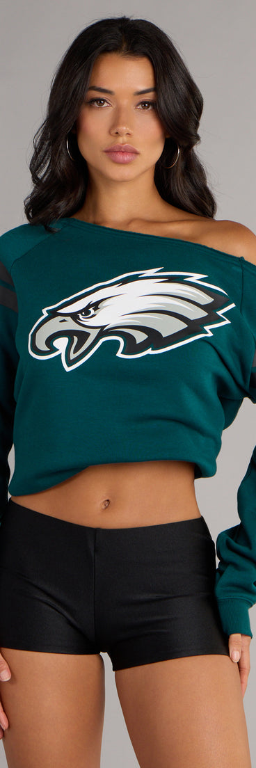 Trendy women’s tops, like the Ultra Game NFL Philadelphia Eagles Pull-Over Top, bring effortless style for fall layering, lounging, or going out.