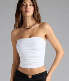 Add a summer refresh to your look with the Cutest Vibe Ruched Knit Tube Top, a trendy top in white made for easy styling for any vibe.