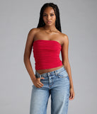 Add a summer refresh to your look with the Cutest Vibe Ruched Knit Tube Top, a trendy top in red made for easy styling for any vibe.