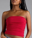 Add a summer refresh to your look with the Cutest Vibe Ruched Knit Tube Top, a trendy top in red made for easy styling for any vibe.