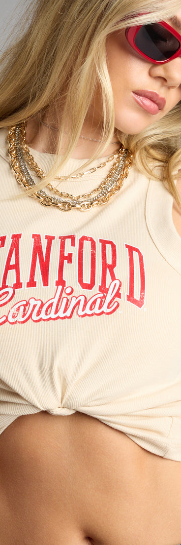 Complete your look with the Cardinal™ Cutie Stanford® Ribbed Tank Top, a trendy top that’s ready to pair with anything in your fall rotation.