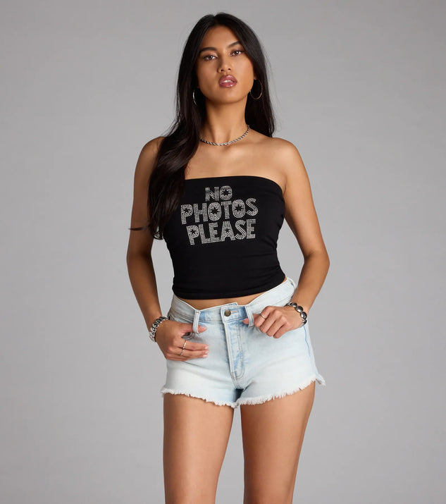 Rhinestone No Photos Please Tube Top | Windsor