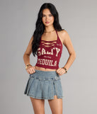 Salt And Shots Lace-Up Graphic Halter Top